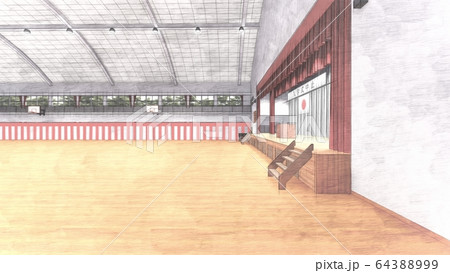 体育館　入学式中止　学校　椅子なし　コロナウイルス　イラスト84 64388999