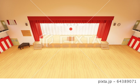 体育館　入学式中止　学校　椅子なし　コロナウイルス　イラスト66 64389071