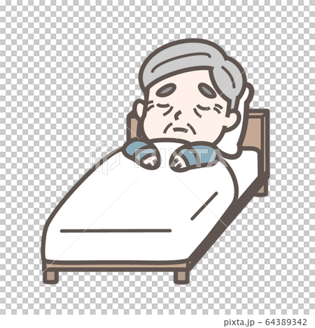ベットで寝る　おじいさん　自宅療養、ホテル待機など 64389342