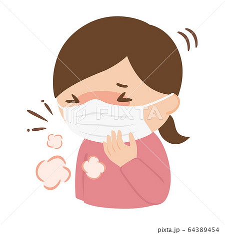 マスクごしに咳をしている若い女性のイラスト のイラスト素材
