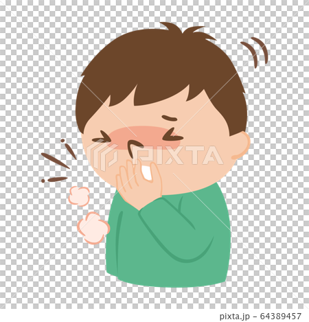 Illustration of a young man covering his mouth with hands and coughing. Illustration of a young man covering his mouth with hands and coughing. 64389457