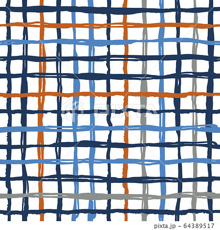 Vector seamless pattern brush stripes plaid. Blue orange color on white background. Hand painted grange texture. Ink geometric elements. Fashion modern style. Endless fantasy plaid fabric print. Vector seamless pattern brush stripes plaid. Blue orange color on white background. Hand painted grange texture. Ink geometric elements. Fashion modern style. Endless fantasy plaid fabric print. 64389517