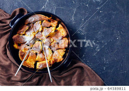 Austrian breakfast pancake, top view, copy space 64389811