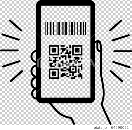 バーコードとQRコードが表示されたスマートフォン	 64390031