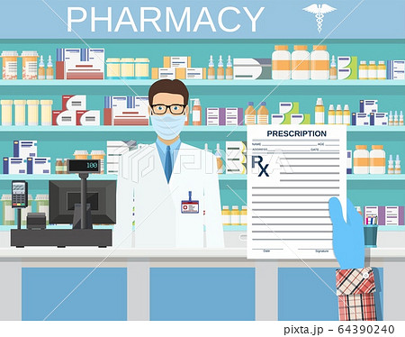 hand holding a prescription rx form. 64390240
