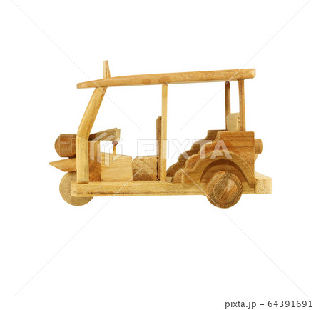 Tuk Tuk wooden toy model isolated on white Tuk Tuk wooden toy model isolated on white 64391691