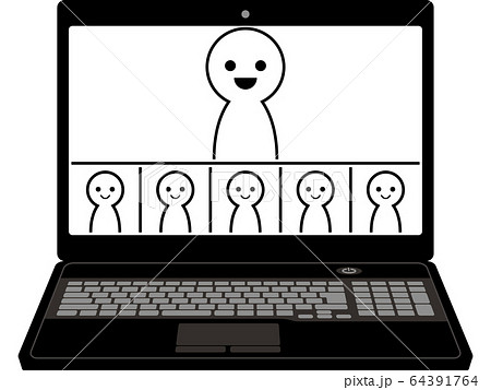 ノートパソコンでオンライン会議（線画） 64391764