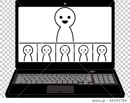 ノートパソコンでオンライン会議（線画） 64391764