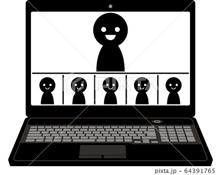 ノートパソコンでオンライン会議（黒） 64391765