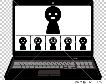 ノートパソコンでオンライン会議（黒） 64391765