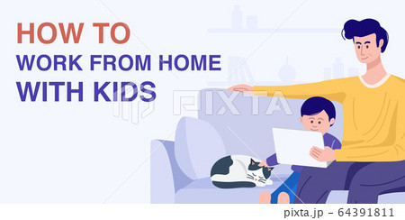 Illustration of father and son sitting on sofa and using laptop at home. Vector Illustration of father and son sitting on sofa and using laptop at home. Vector 64391811