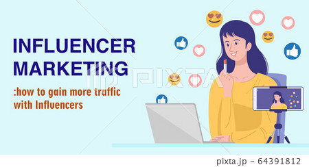 Work from home concept, Beauty blogger presenting cosmetic product at home. Vector 64391812