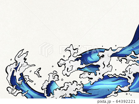 浮世絵 水しぶき 波 エフェクト 水 日本 白和紙のイラスト素材