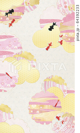 和風背景素材 春 桜 雪輪 金 ピンク 金魚 16 9 のイラスト素材