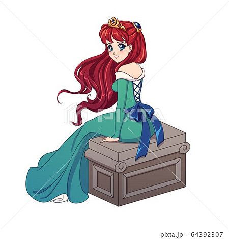 Cute Anime Princess With Red Hair Wearing Greenのイラスト素材