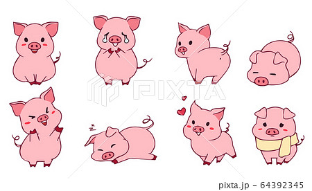 Cute little piggy set. Hand drawn vector 64392345