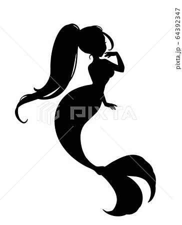 Mermaid Black Silhouette Hand Drawn Vectorのイラスト素材