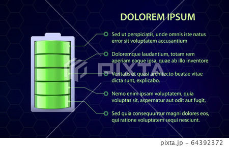 Green battery on abstract blue backgrond, full charge with lighting. Vector illustration. Green battery on abstract blue backgrond, full charge with lighting. Vector illustration. 64392372