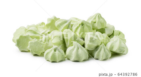Pile of green mini marshmallows isolated Pile of green mini marshmallows isolated 64392786