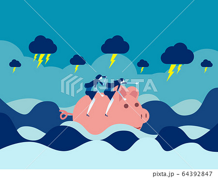 Riding piggy bank on the ocean. Bad economy Riding piggy bank on the ocean. Bad economy 64392847
