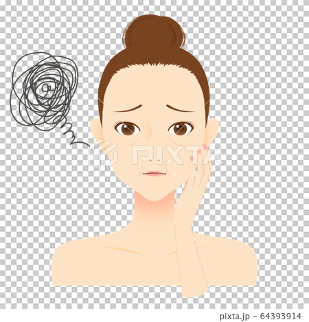 下垂的女人患有皮膚疾病 下垂的女人患有皮膚疾病 64393914