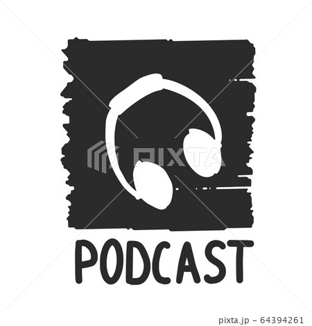Podcast logo isolated Hand drawn vector microphone 64394261