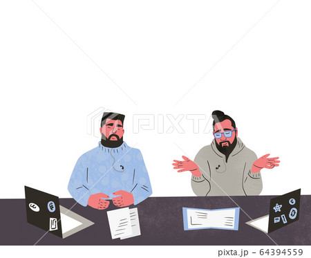Bearded men sitting with laptop. Vector design. 64394559