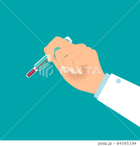 Doctor's Hand holding thermometer for fever check. 64395194