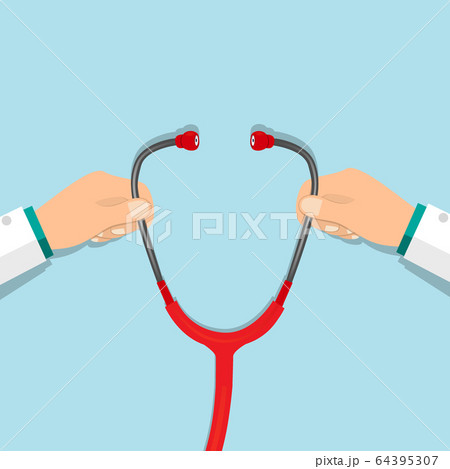Doctor holding stethoscope. Medical background. 64395307