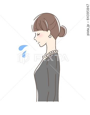 悲しむ横顔の女性のイラスト素材