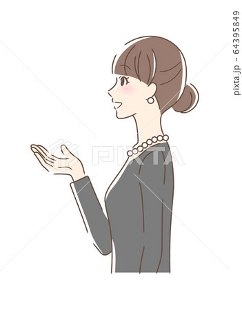 笑顔で手を差し出す横顔の女性のイラスト素材