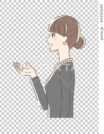 側面配置文件女人微笑著伸出她的手 64395849