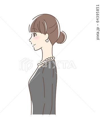 笑顔で横顔の女性のイラスト素材