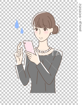 スマホを操作して不安な女性のイラスト素材