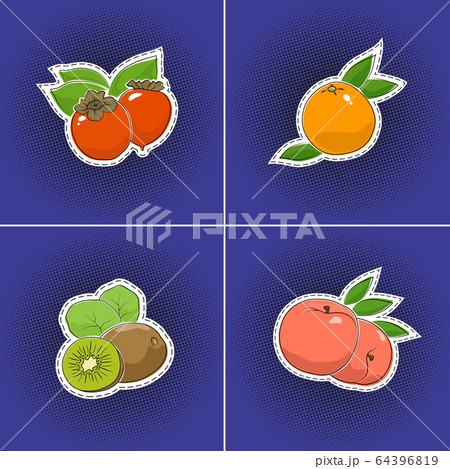 Set of fruits sticker on a pop art background - Stock Illustration  [64396819] - PIXTA