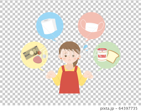 Illustration of a woman who is troubled with buying up and money 64397735