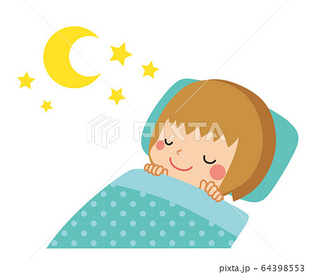 ぐっすりと眠る小さな女の子のイラスト素材