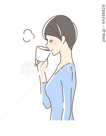 マグカップのコーヒーを飲む女性の横顔のイラスト素材 6439