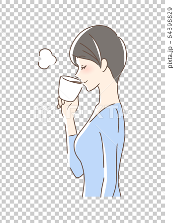 マグカップのコーヒーを飲む女性の横顔のイラスト素材 6439