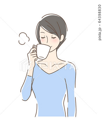 マグカップのコーヒーを飲む女性のイラスト素材 64398830 Pixta