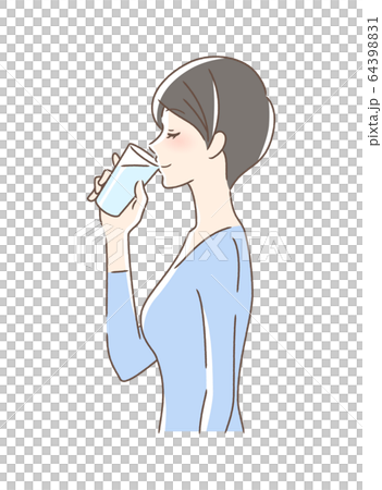 Side profile of a woman drinking cop water Side profile of a woman drinking cop water 64398831