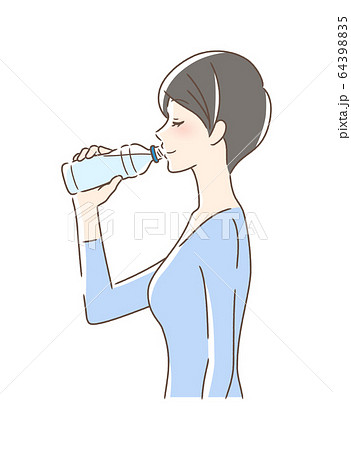 ペットボトルの水を飲む女性の横顔のイラスト素材