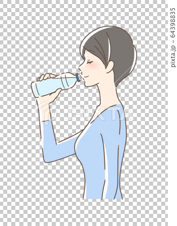 ペットボトルの水を飲む女性の横顔のイラスト素材