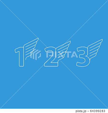 Numbers thin lines, set of icons with wings 64399283