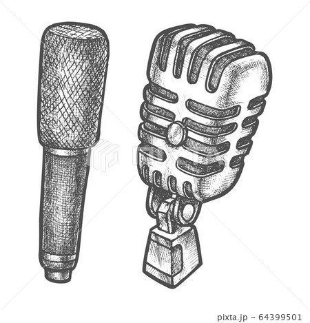 Retro and modern microphone, vector sketch illustration 64399501