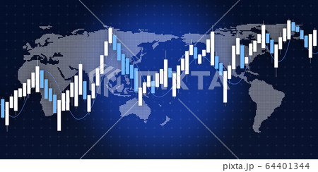 株価チャートと世界地図のイラスト素材