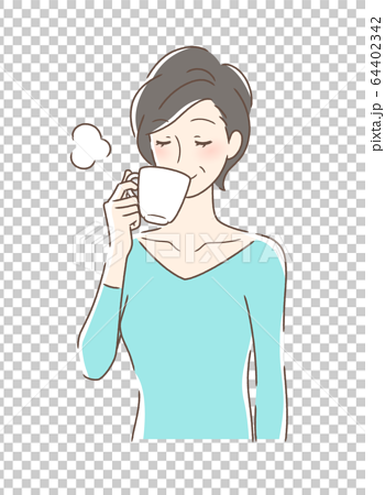 マグカップのコーヒーを飲む女性のイラスト素材