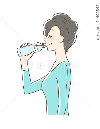 ペットボトルの水を飲む女性の横顔のイラスト素材