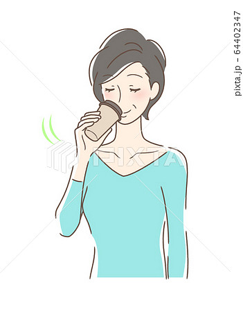 テイクアウトのコーヒーを飲む女性のイラスト素材