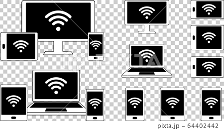 Wi Fi 無線lan スマホ Pc アイコンセットのイラスト素材